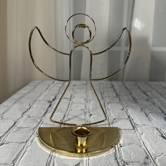 Vintage Home Interior Gold Metal Angel Candle Holder 9” Home Decor - Picture 1 of 12